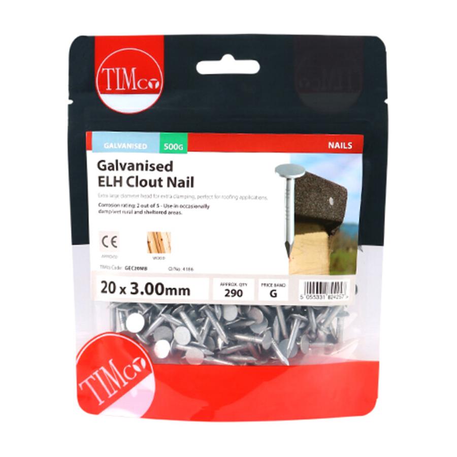 Picture of Timco Galvanised ELH Clout Nails 20mm 500g